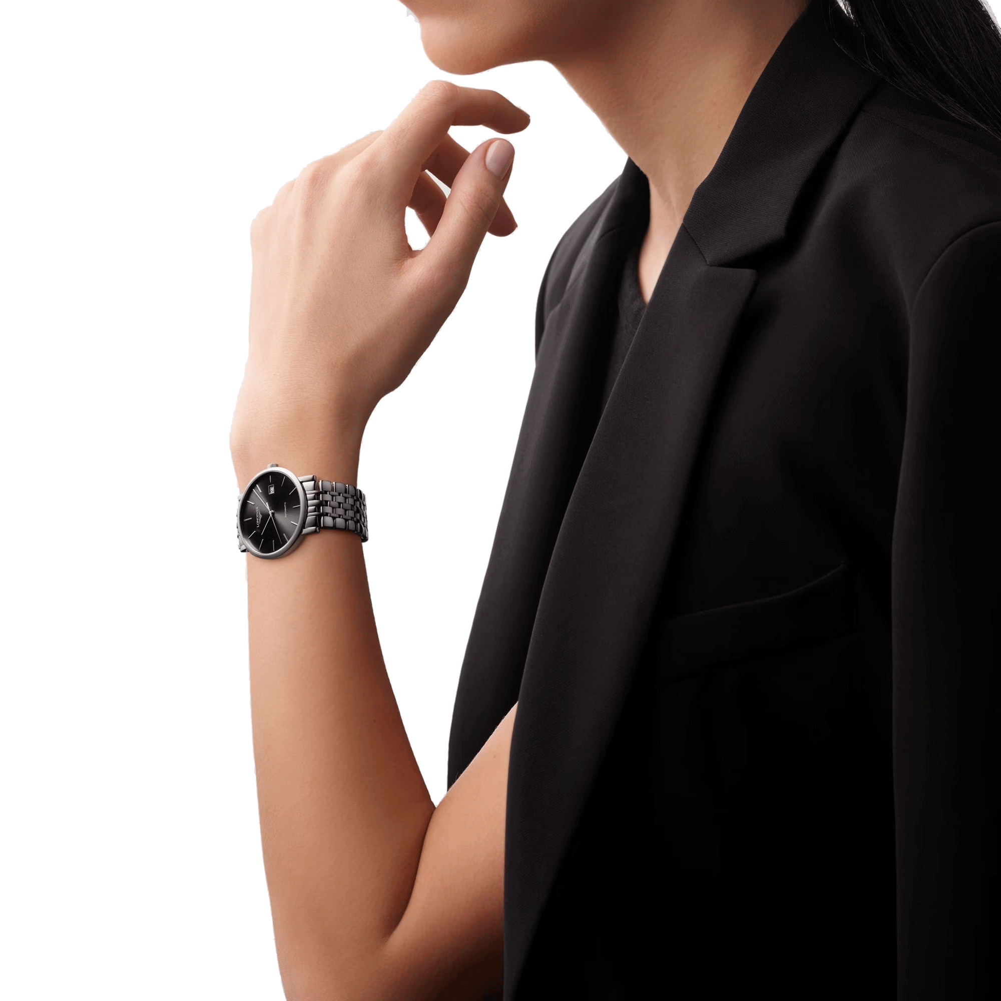 Montre Longines Elegant Collection automatique cadran gris anthracite bracelet acier 39 mm