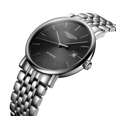 Montre Longines Elegant Collection automatique cadran gris anthracite bracelet acier 39 mm