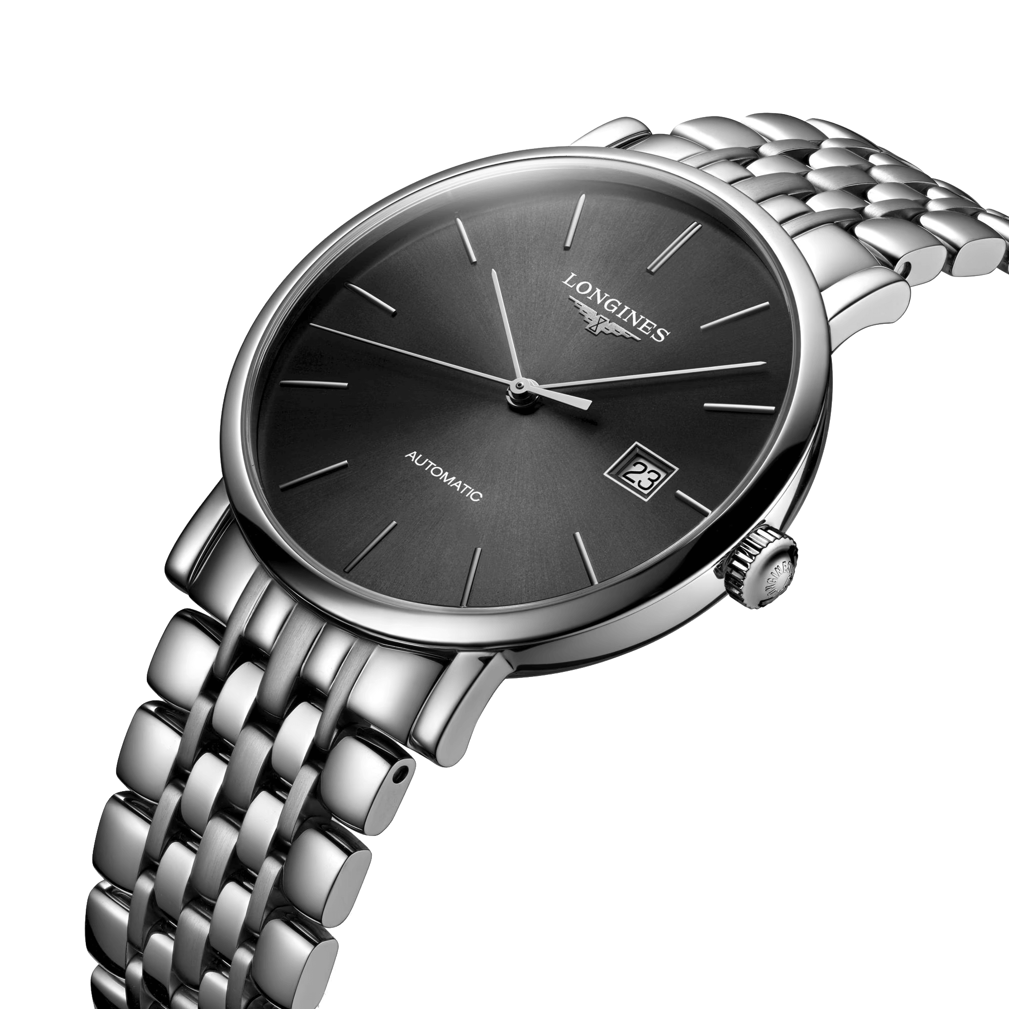 Montre Longines Elegant Collection automatique cadran gris anthracite bracelet acier 39 mm