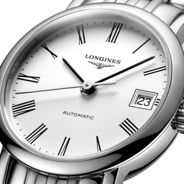 Montre Longines Elegant Collection automatique cadran blanc bracelet acier 25,5 mm