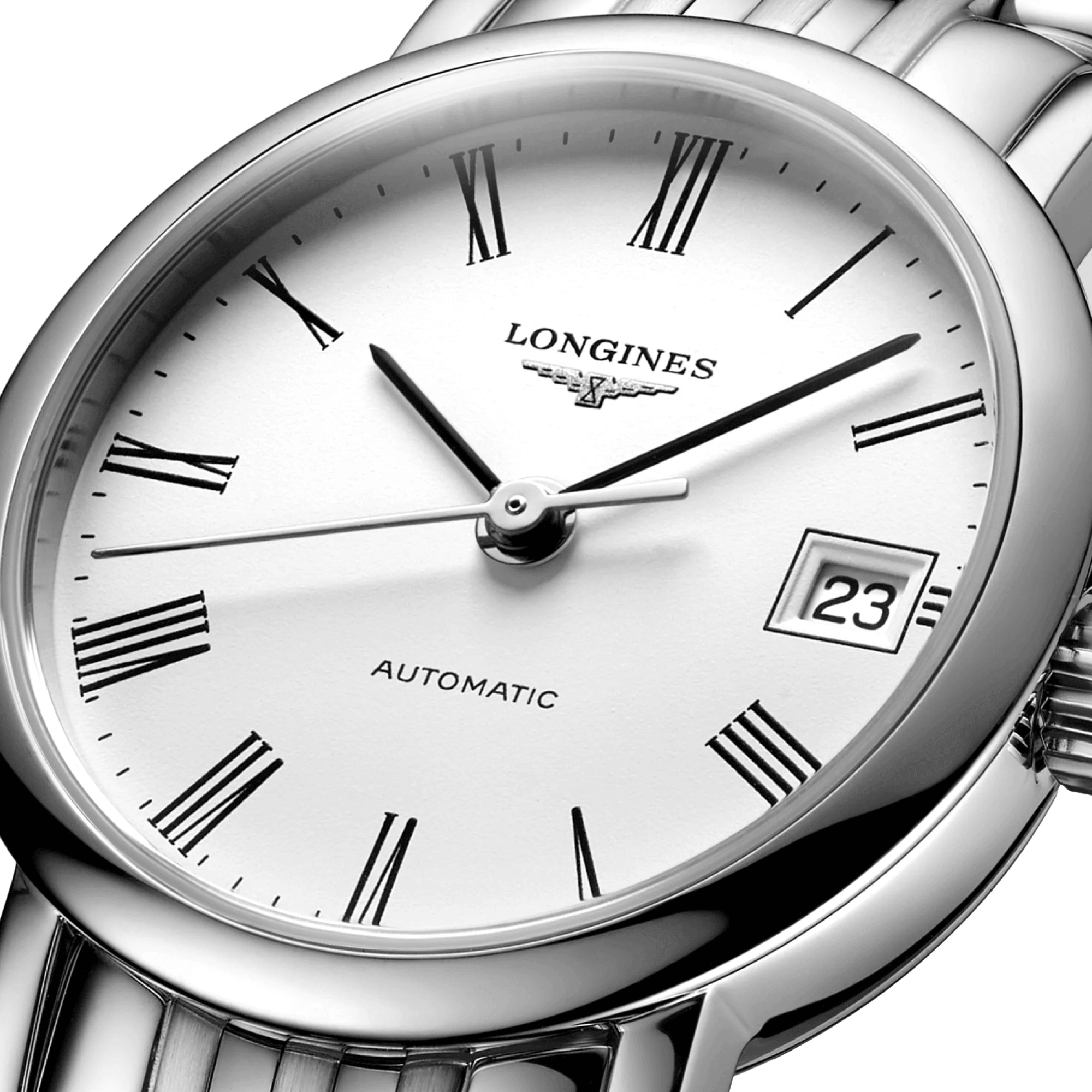 Montre Longines Elegant Collection automatique cadran blanc bracelet acier 25,5 mm