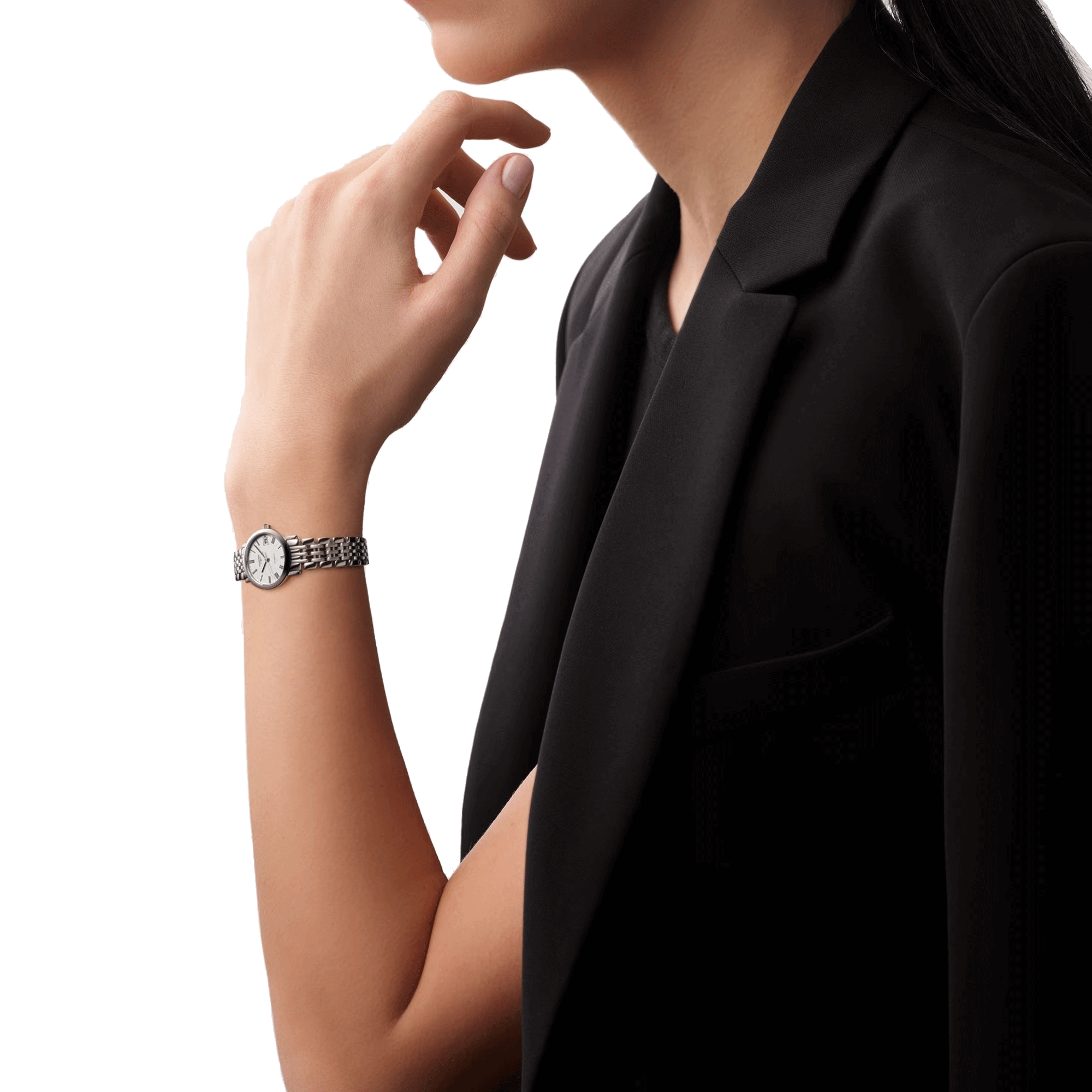 Montre Longines Elegant Collection automatique cadran blanc bracelet acier 25,5 mm