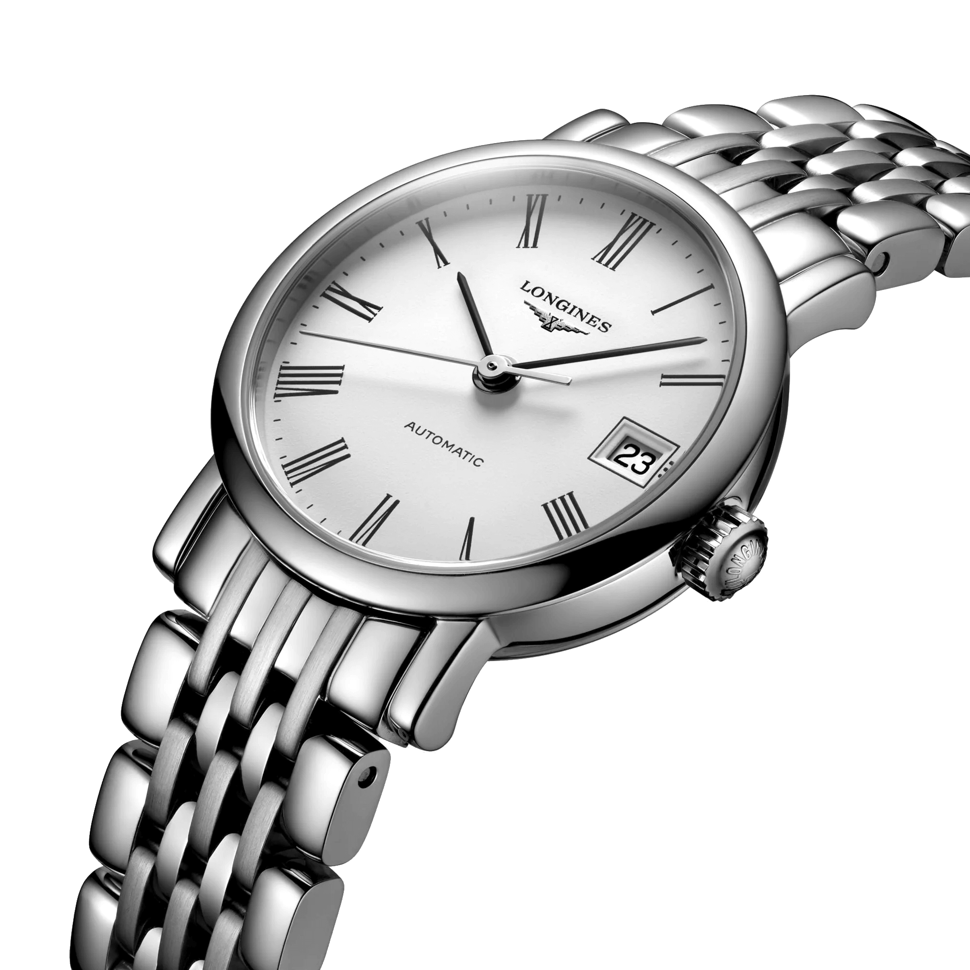 Montre Longines Elegant Collection automatique cadran blanc bracelet acier 25,5 mm