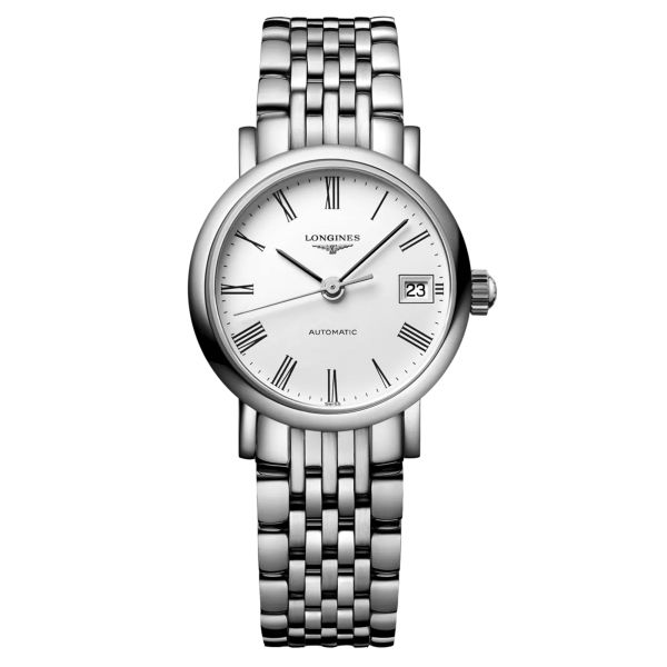 Montre Longines Elegant Collection automatique cadran blanc bracelet acier 25,5 mm
