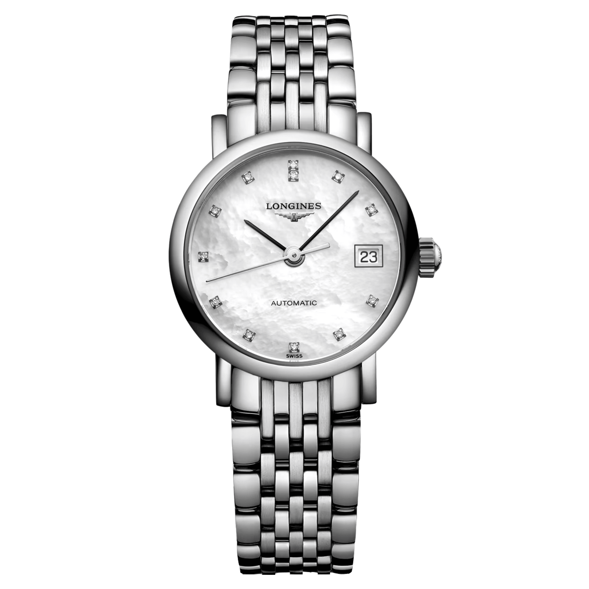 Montre Longines Elegant Collection automatique cadran nacre index diamants 25,5 mm L4.309.4.87.6