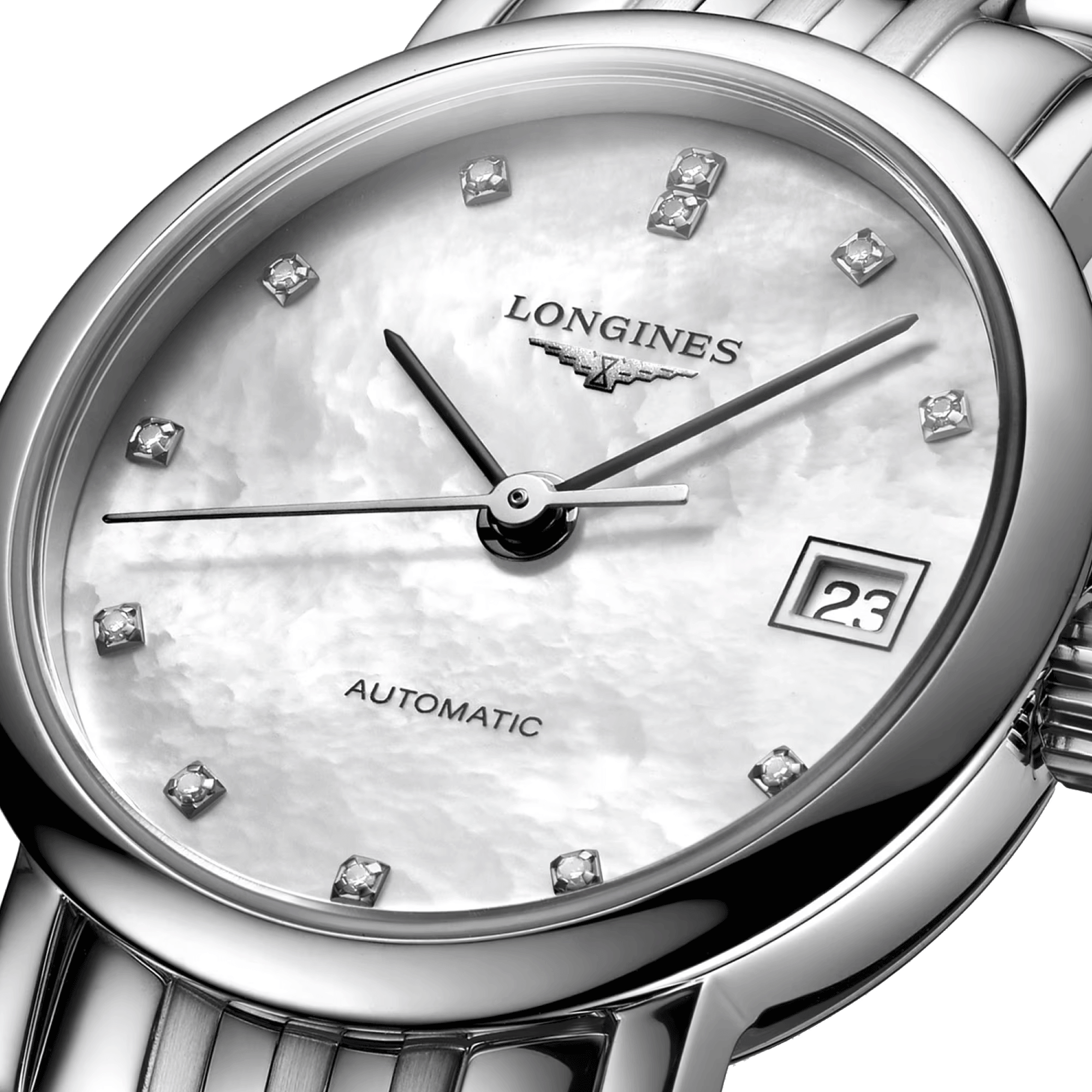 Montre Longines Elegant Collection automatique cadran nacre index diamants 25,5 mm L4.309.4.87.6