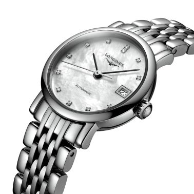 Montre Longines Elegant Collection automatique cadran nacre index diamants 25,5 mm L4.309.4.87.6