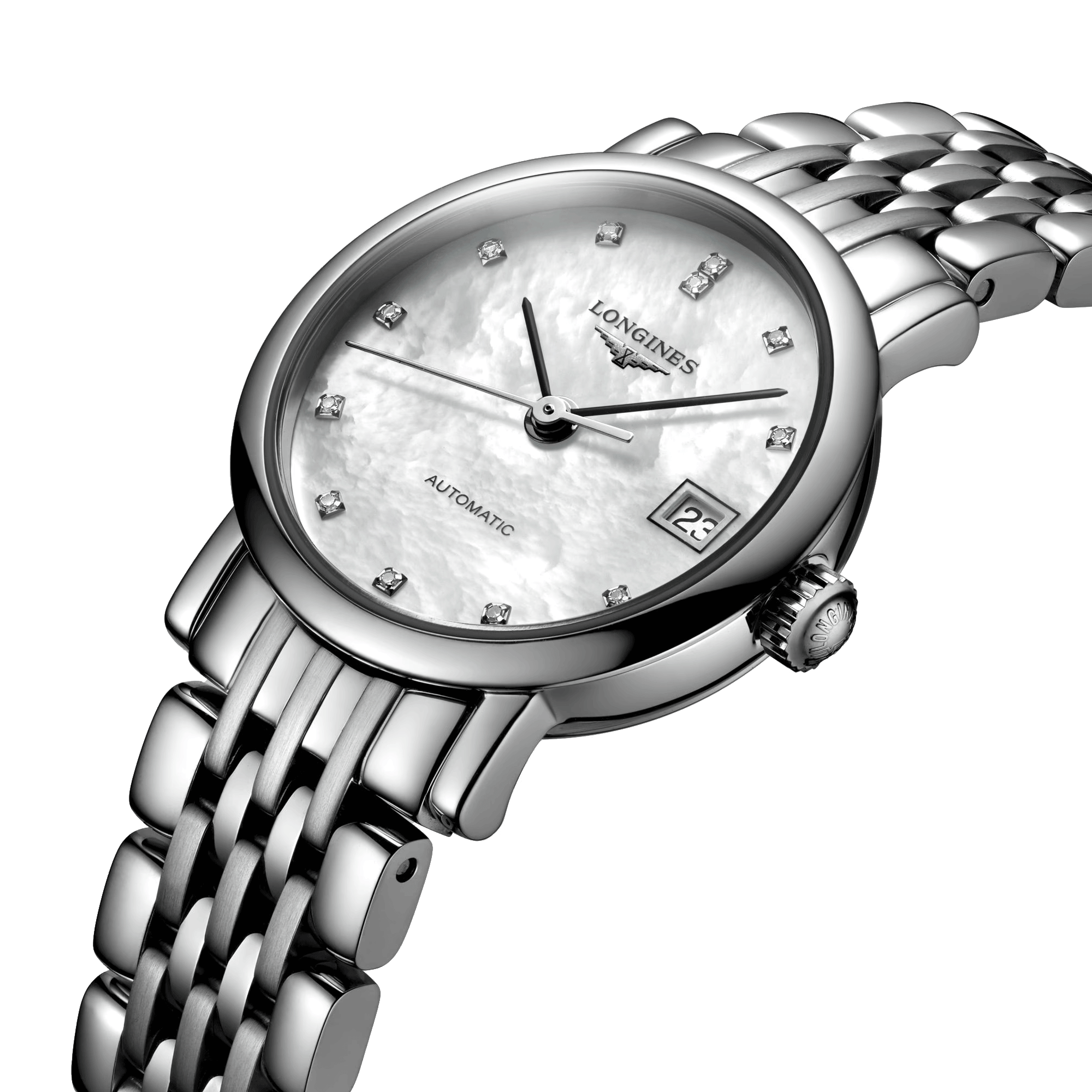Montre Longines Elegant Collection automatique cadran nacre index diamants 25,5 mm L4.309.4.87.6