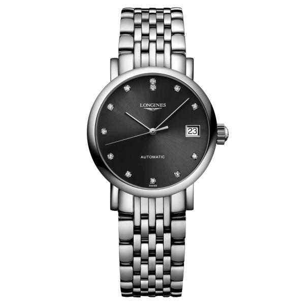 Montre Longines Elegant Collection automatique cadran noir index diamants 25,5 mm