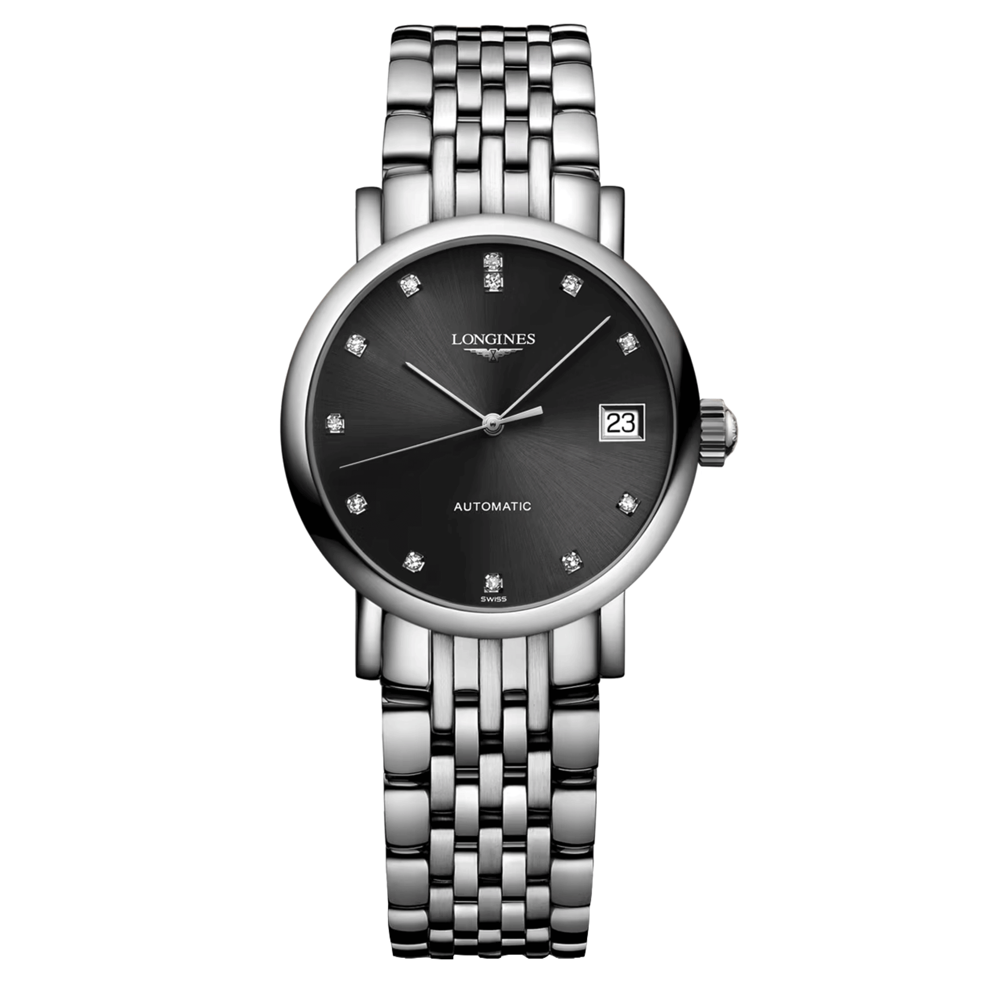 Montre Longines Elegant Collection automatique cadran noir index diamants 25,5 mm