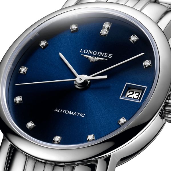 Montre Longines Elegant Collection automatique cadran bleu index diamants bracelet acier 25,5 mm L4.309.4.97.6