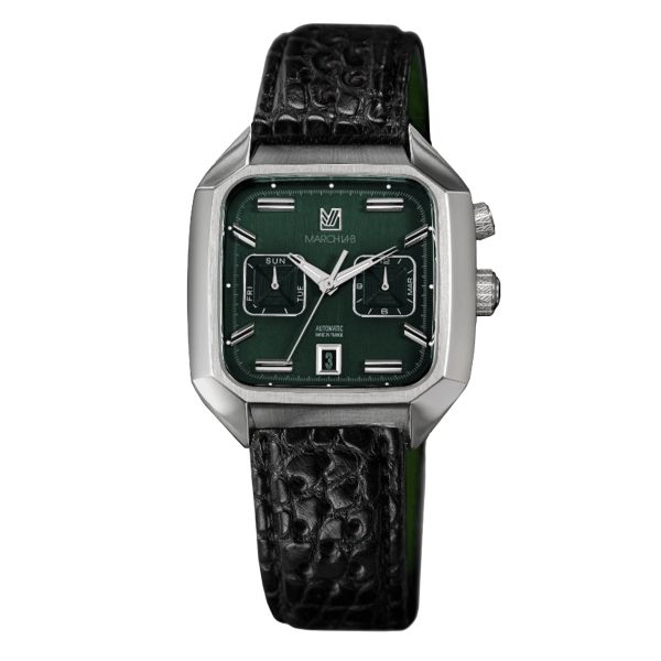 Montre March LA.B AM2 Calendar Grall automatique cadran vert bracelet alligator perforé noir 41 mm