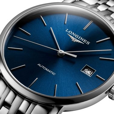 Montre Longines Elegant Collection automatique cadran bleu bracelet acier 39 mm L4.910.4.92.6