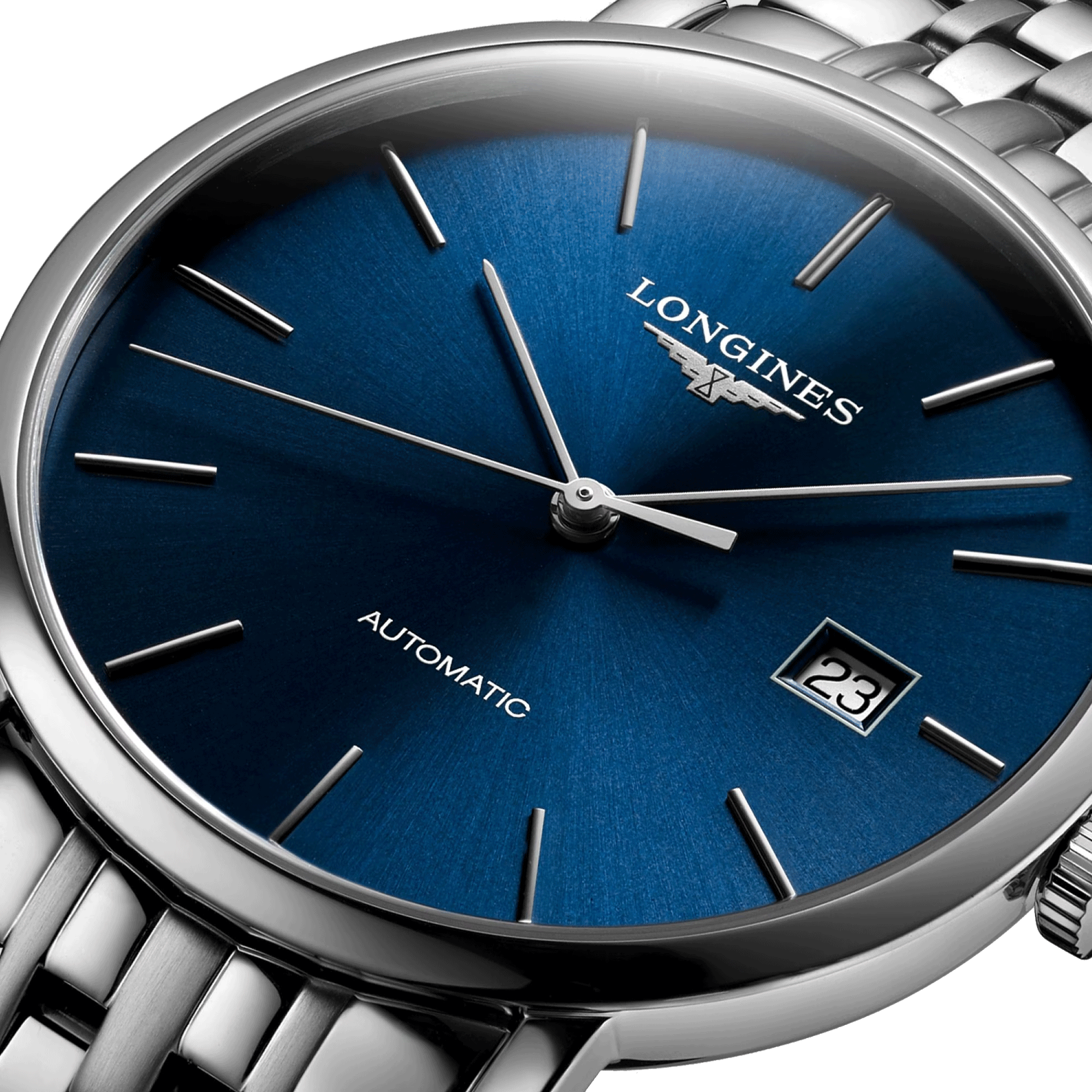Montre Longines Elegant Collection automatique cadran bleu bracelet acier 39 mm L4.910.4.92.6
