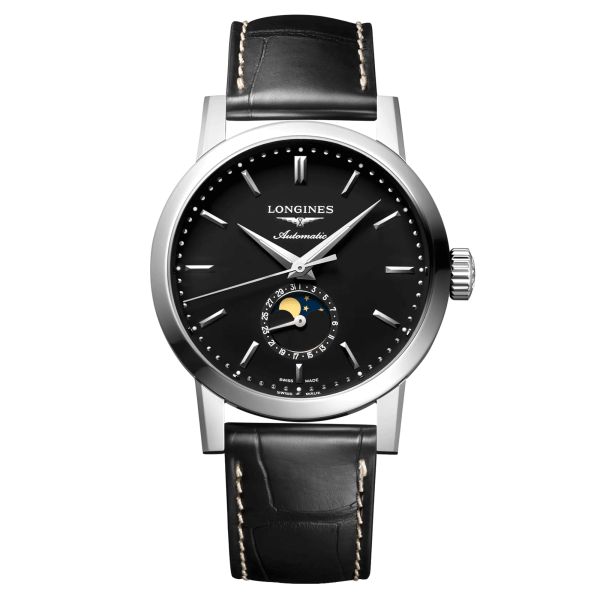 Longines 1832 automatic watch matt black dial black alligator strap 40 mm