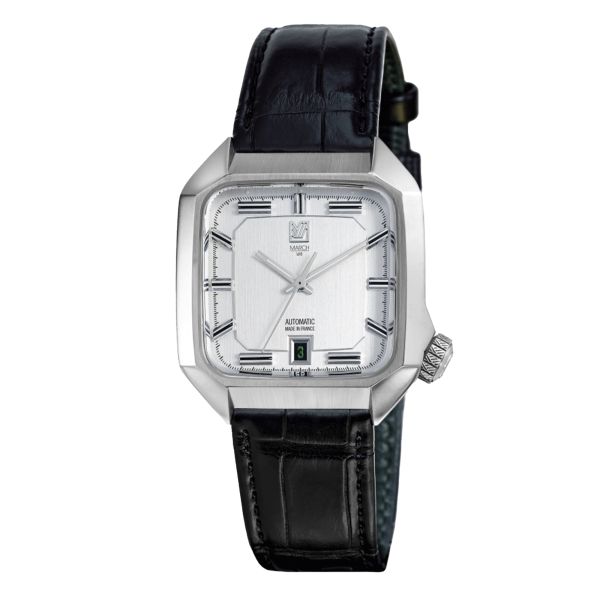 March LA.B AM2 Automatic Steel silver dial black alligator strap 39 mm