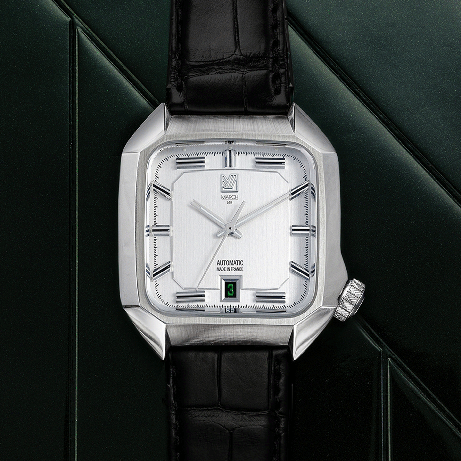 March LA.B AM2 Automatic Steel silver dial black alligator strap 39 mm