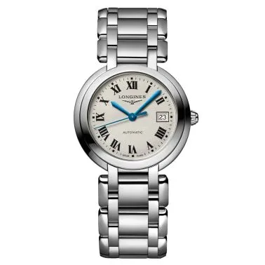 Montre Longines Primaluna automatique cadran argenté chiffres romains bracelet acier 30 mm L8.113.4.71.6