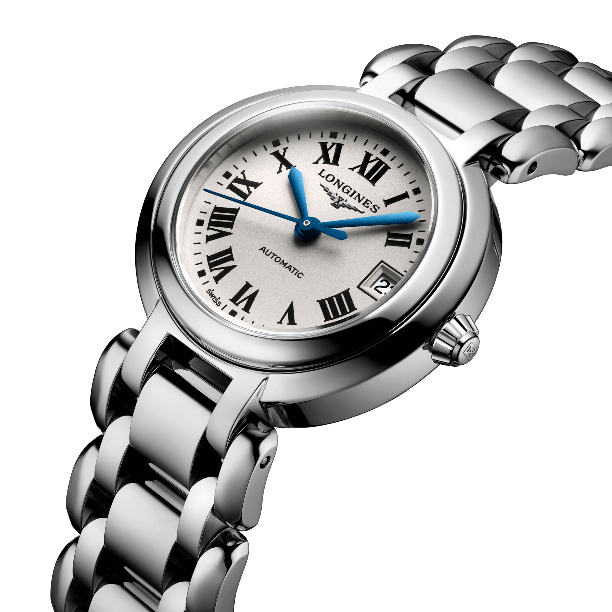 Montre Longines Primaluna automatique cadran blanc chiffres romains 26,5 mm