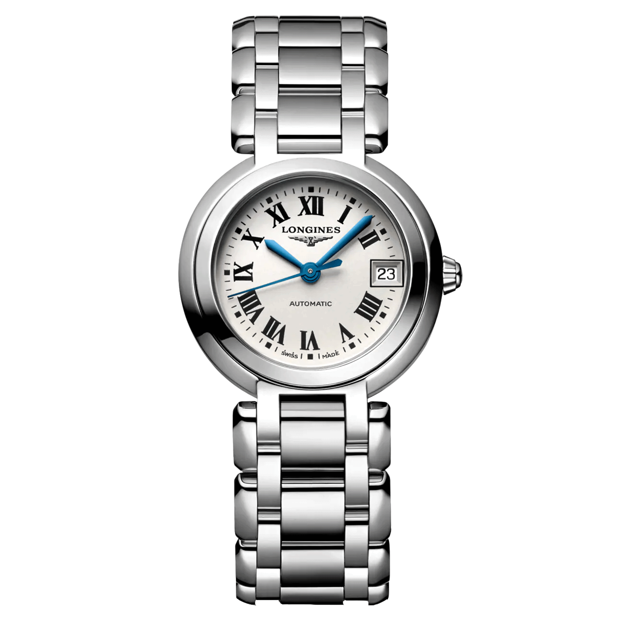 Montre Longines Primaluna automatique cadran blanc chiffres romains 26,5 mm