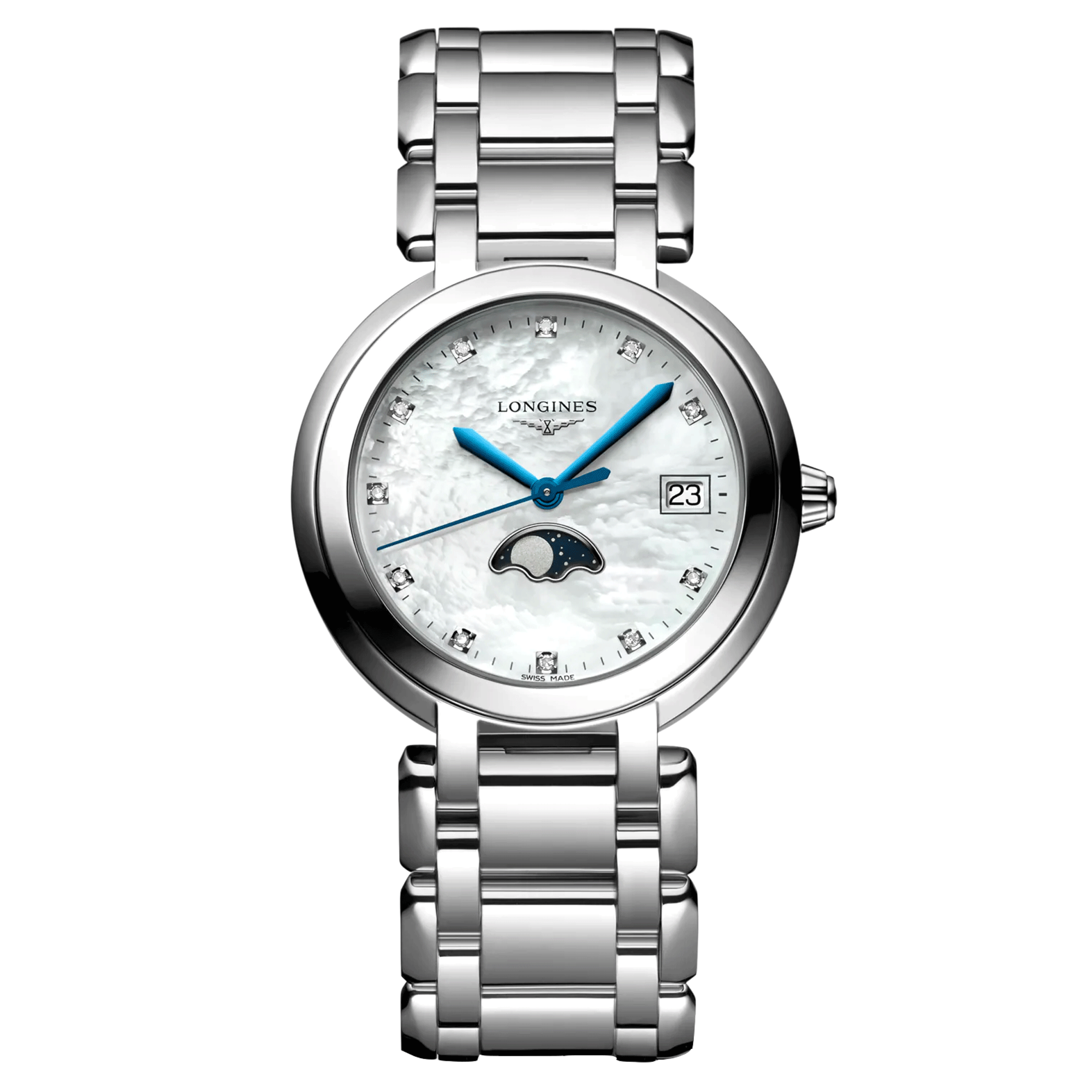 Montre Longines Primaluna quartz cadran nacre index diamants 34 mm L8.116.4.87.6