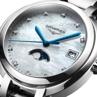 Montre Longines Primaluna quartz cadran nacre index diamants 34 mm L8.116.4.87.6
