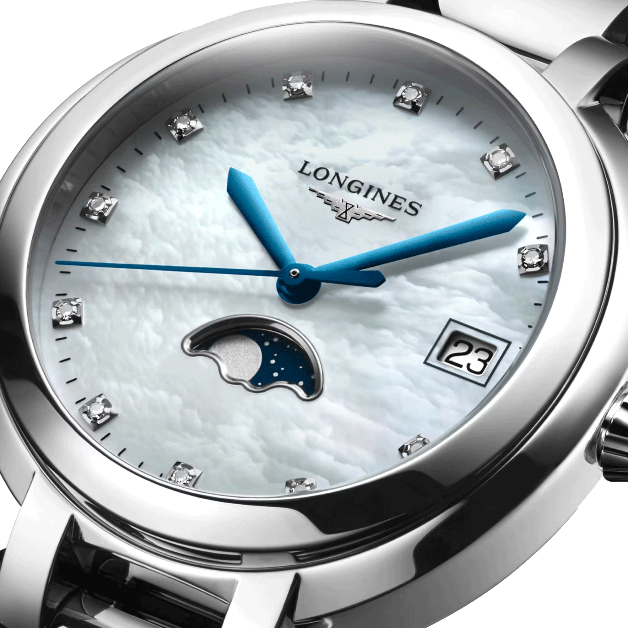 Montre Longines Primaluna quartz cadran nacre index diamants 34 mm L8.116.4.87.6