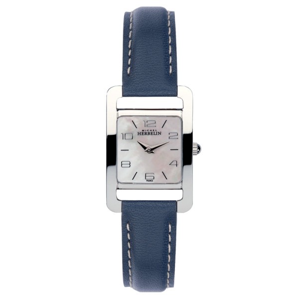 Montre Michel Herbelin 5ème Avenue quartz cadran nacre bracelet cuir bleu