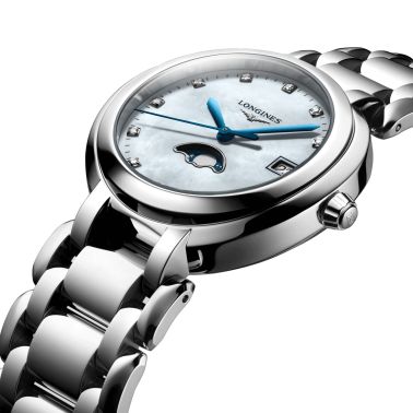 Montre Longines Primaluna quartz cadran nacre index diamants 34 mm L8.116.4.87.6