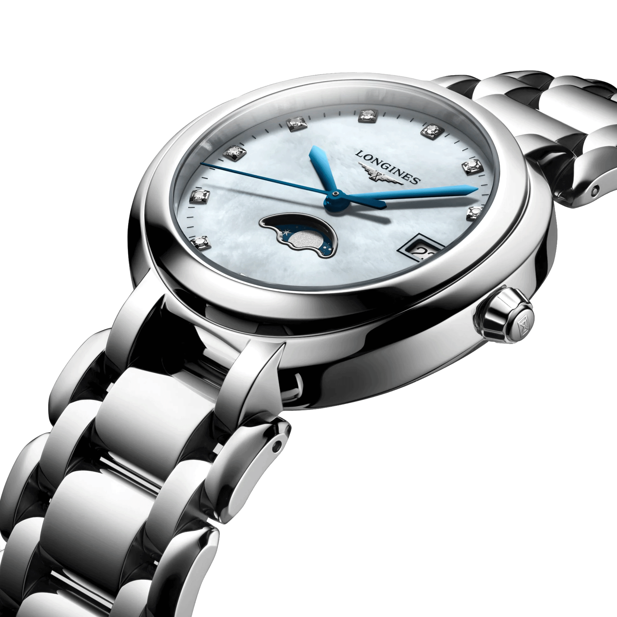Montre Longines Primaluna quartz cadran nacre index diamants 34 mm L8.116.4.87.6