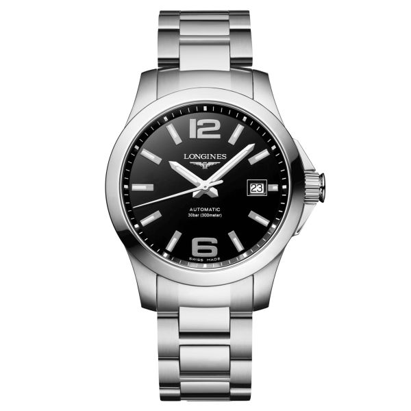 Montre Longines Conquest automatique cadran noir bracelet acier 39 mm L3.776.4.58.6