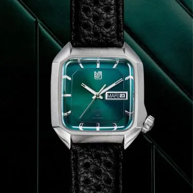 Montre March LA.B AM2 Electric Forest bracelet cuir de buffle perforé noir 39 mm