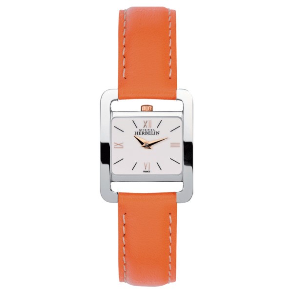 Montre Michel Herbelin 5ème Avenue quartz cadran beige bracelet cuir orange