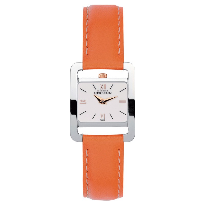 Montre Michel Herbelin 5ème Avenue quartz cadran beige bracelet cuir orange