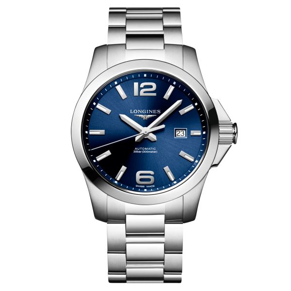 Montre Longines Conquest automatique cadran bleu bracelet acier 43 mm