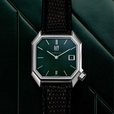 Montre March LA.B Mansart Grall Date automatique bracelet lézard noir 34 x 39 mm