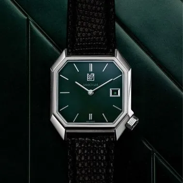 Montre March LA.B Mansart Grall Date automatique bracelet lézard noir 34 x 39 mm