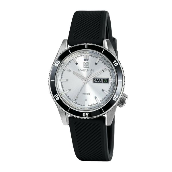 Montre March LA.B Bonzer Electrique White cadran blanc bracelet silicone noir 41 mm