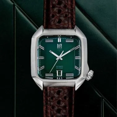 Montre March LA.B AM2 Automatique Grall bracelet cuir de bison perforé marron 39 mm