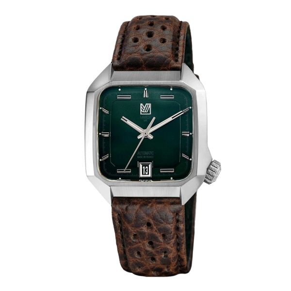 Montre March LA.B AM2 Slim Automatique Grall bracelet cuir de bison perforé marron 36 mm