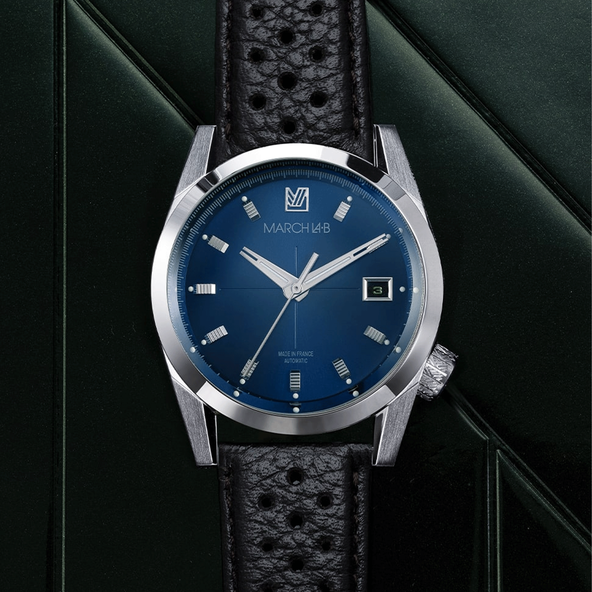 Montre March LA.B AM89 Automatique Ocean bracelet cuir bison perforé 38 mm