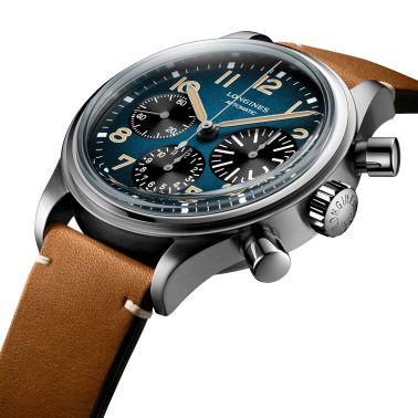 Montre Longines Heritage Avigation BigEye automatique cadran pétrole bracelet cuir brun 41 mm L2.816.1.93.2