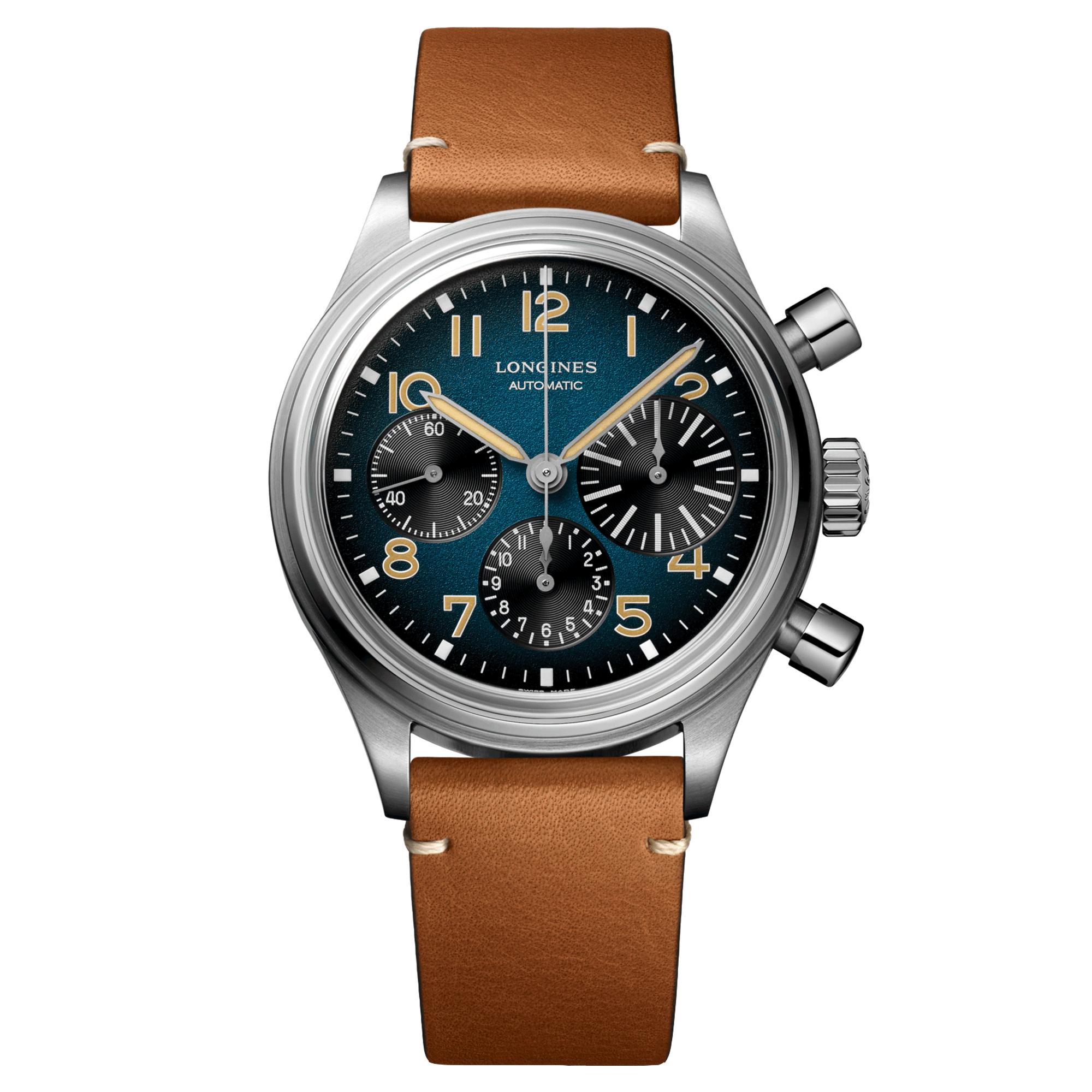 Montre Longines Heritage Avigation BigEye automatique cadran pétrole bracelet cuir brun 41 mm L2.816.1.93.2