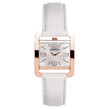 Montre Michel Herbelin 5ème Avenue quartz cadran nacre bracelet cuir blanc 