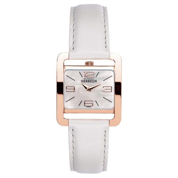 Montre Michel Herbelin 5ème Avenue quartz cadran nacre bracelet cuir blanc 
