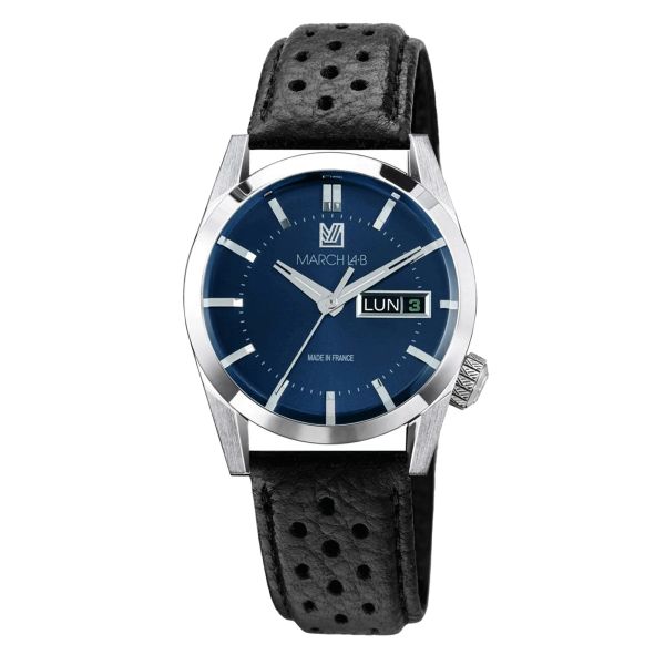 Montre March LA.B AM89 Electrique Navy bracelet cuir buffle perforé 38 mm