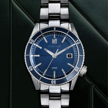 Montre March LA.B Bonzer Automatique Double Blue bracelet acier 41 mm