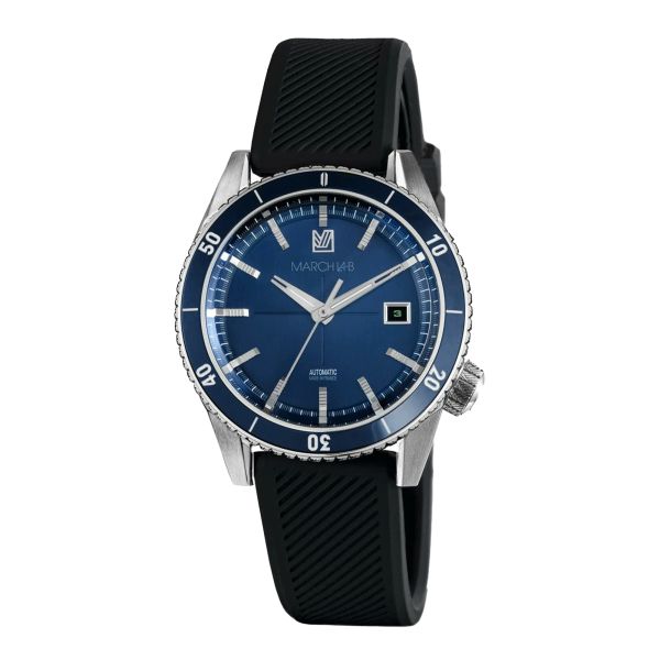 Montre March LA.B Bonzer Automatique Double Blue bracelet silicone noir 41 mm