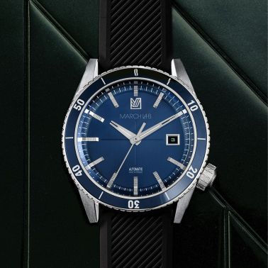 March LA.B Bonzer Automatique Double Blue black silicone bracelet 41 mm