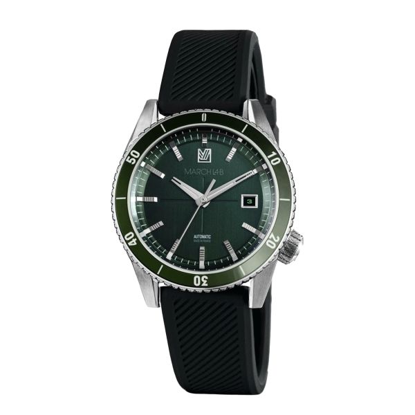 March LA.B Bonzer Automatique Double Green black silicone bracelet 41 mm